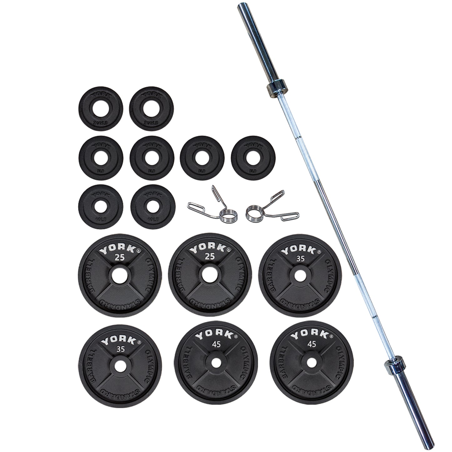 York Barbell 2″ Cast Iron Olympic Weight Plate Set (300lb)